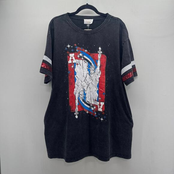 Fantastic Fawn Lennon Liberty Card‎ T-Shirt Dress Womens Medium Washed Black - Picture 1 of 7